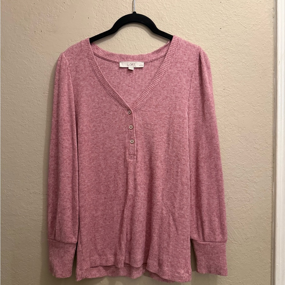 LOFT Mauve Long Sleeve Ribbed Top